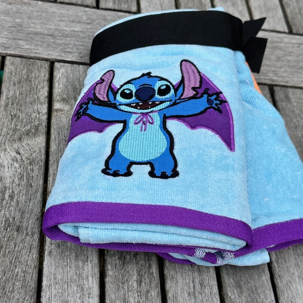 Disney Stitch Halloween Vampire Bat 2 Pack Hand Towels Blue Purple Cotton New